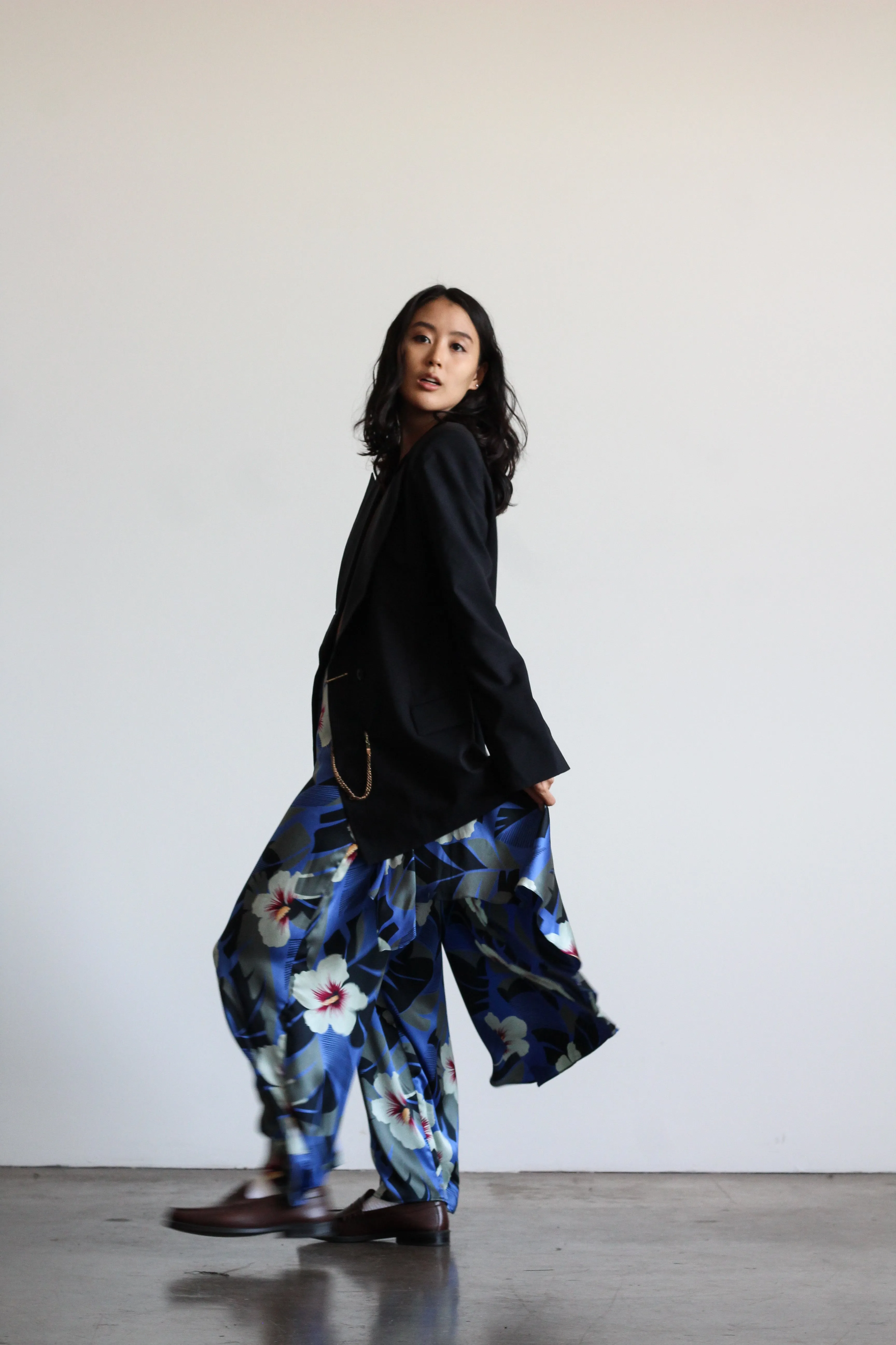 1980's ANNE KLEIN silk floral draped culottes | VINTAGE