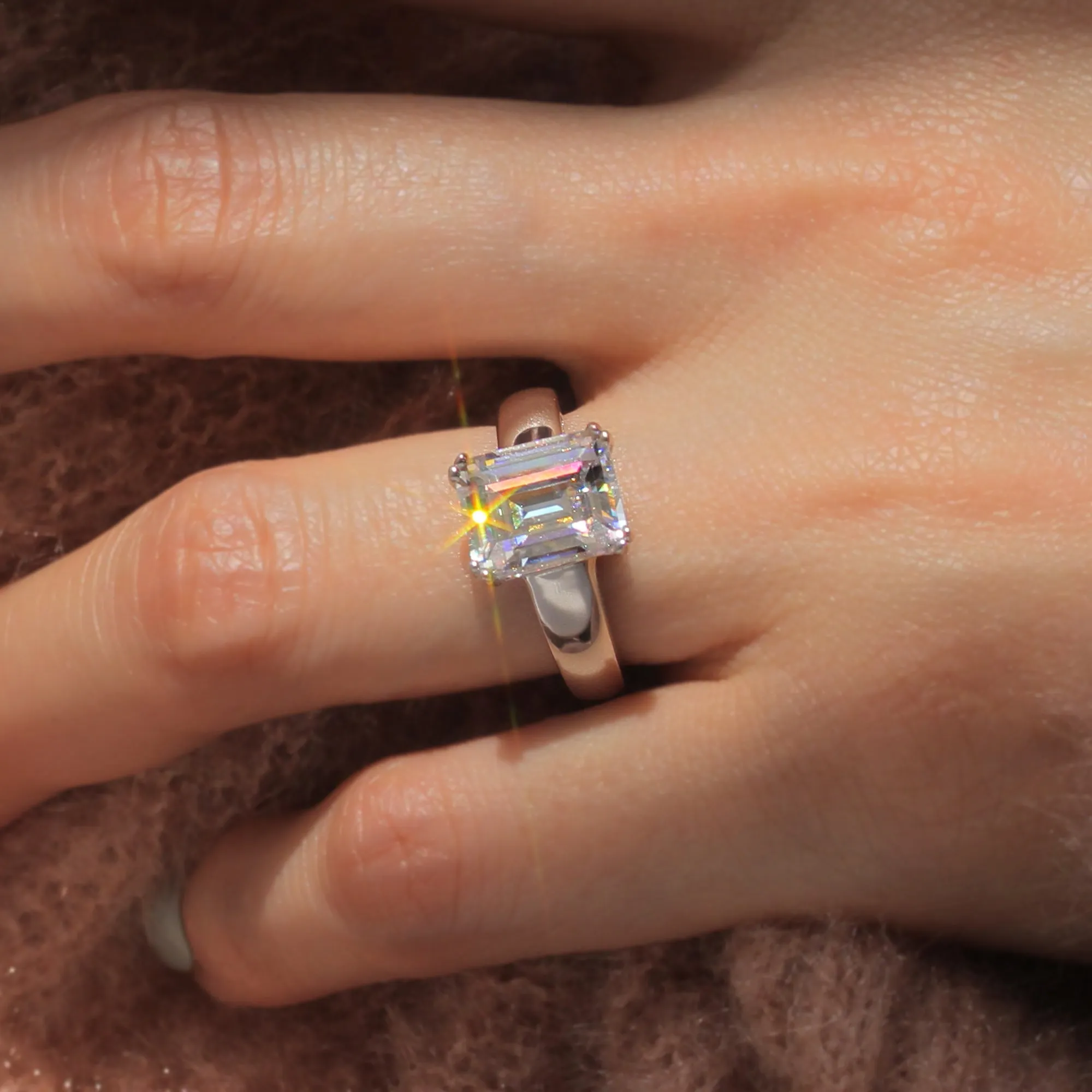 4 CT Emerald Cut Solitaire Ring, Platinum Plated Sterling Silver