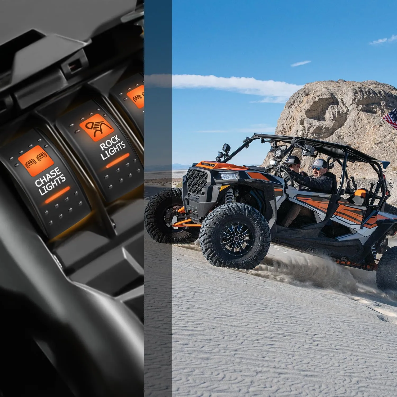 5Pin SPST On/Off UTV Chase Lights Rocker Switch Orange Backlit