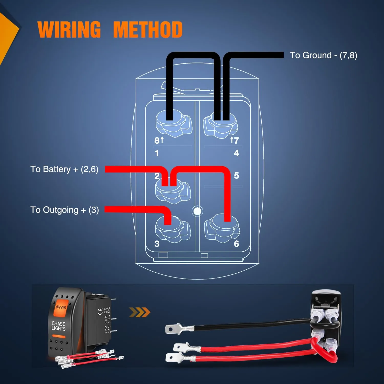 5Pin SPST On/Off UTV Chase Lights Rocker Switch Orange Backlit