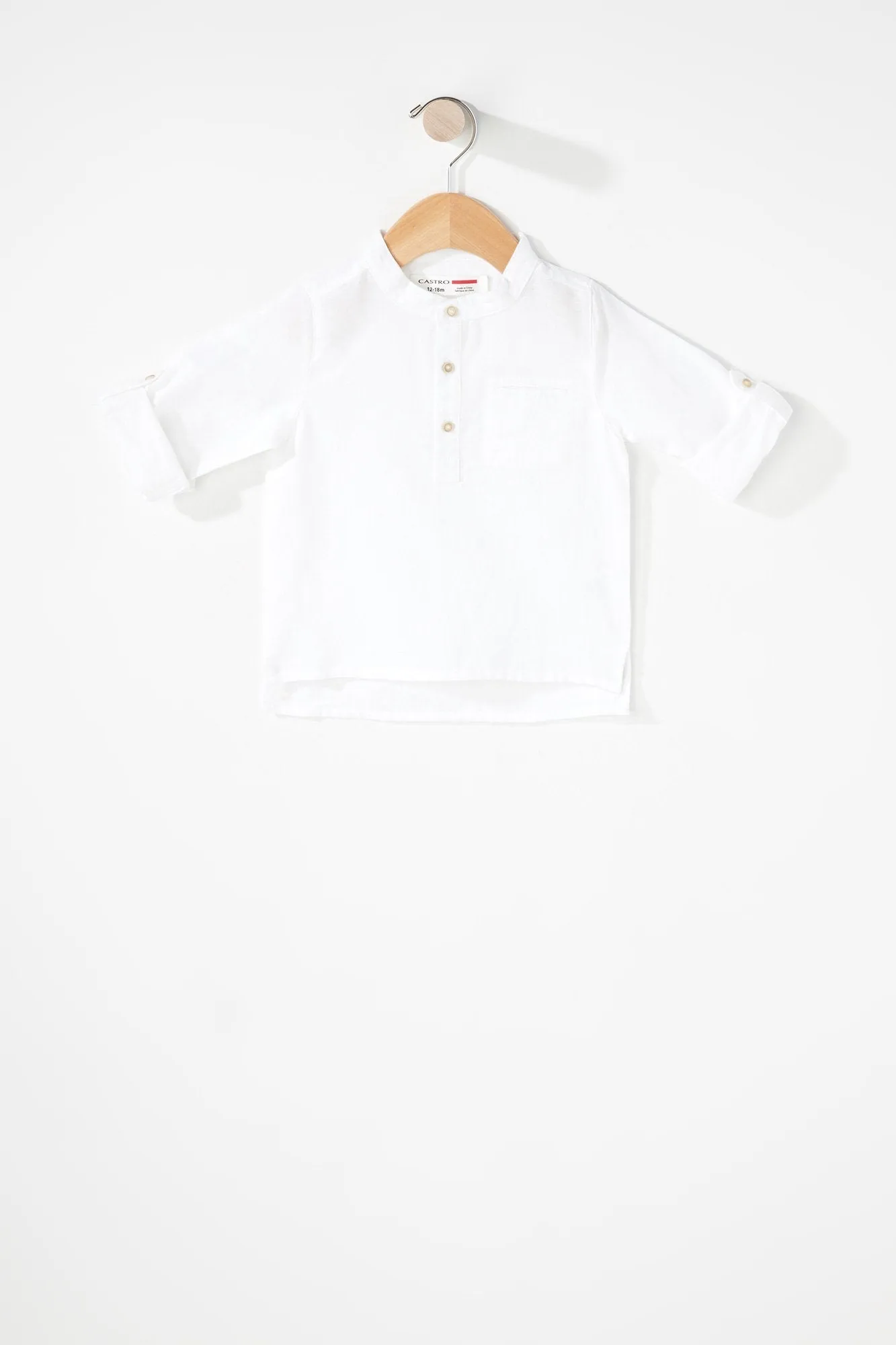 Baby Boy White Linen Henley Button-Up Shirt