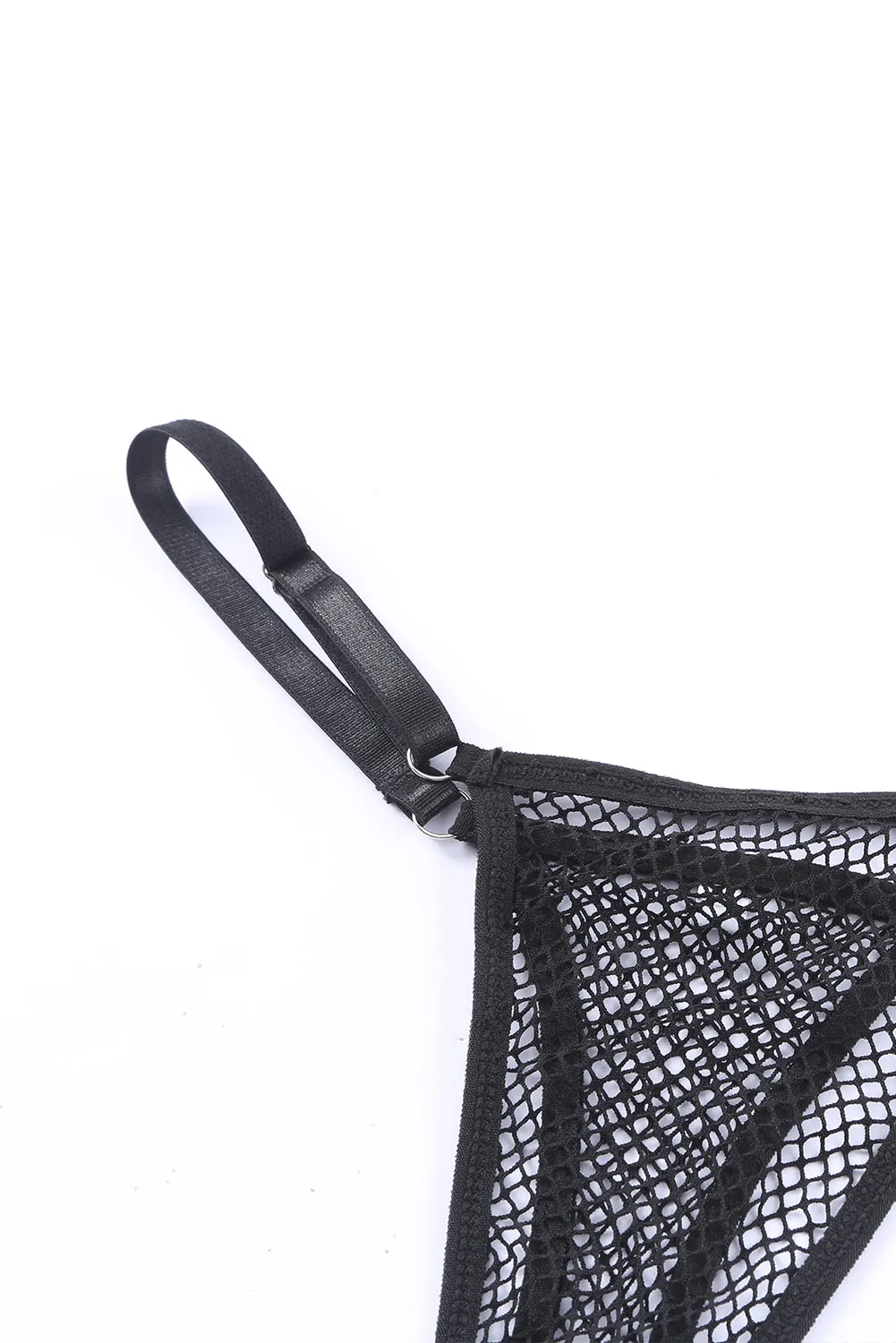 Black Halter Backless Fishnet Lingerie Set
