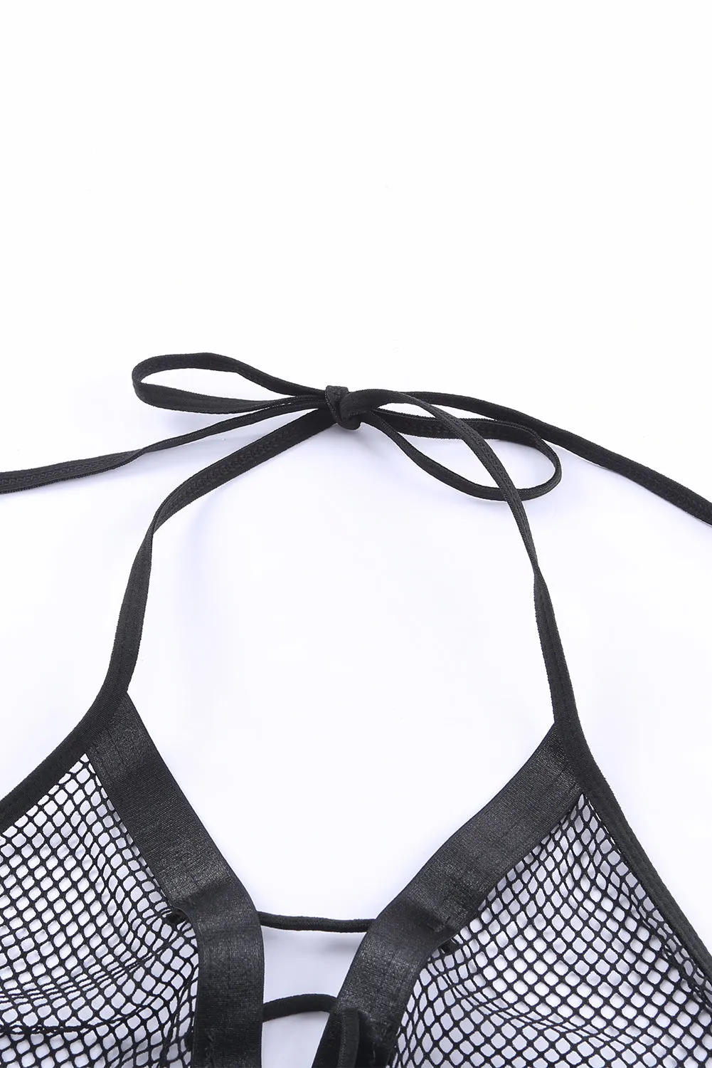 Black Halter Backless Fishnet Lingerie Set
