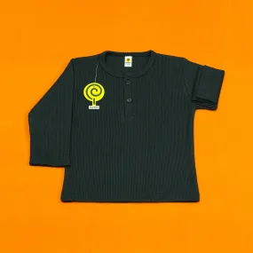 Black Waffle-knit Henley