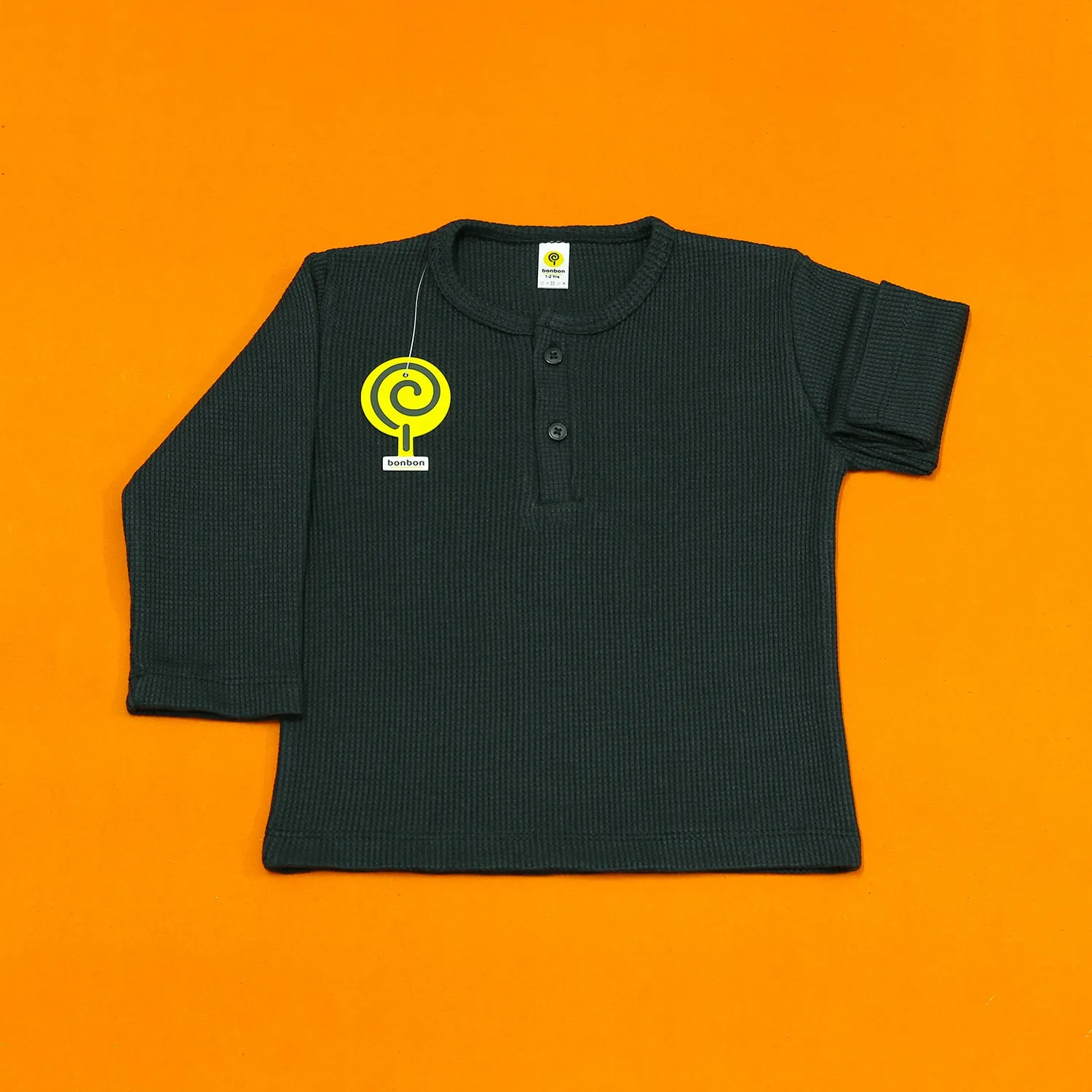 Black Waffle-knit Henley