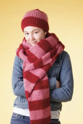 Bold Stripe Beanie and Scarf Set Pattern (Knit)