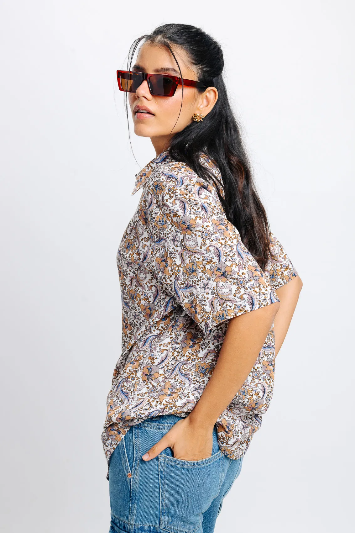 Brown Print Viscose Shirt