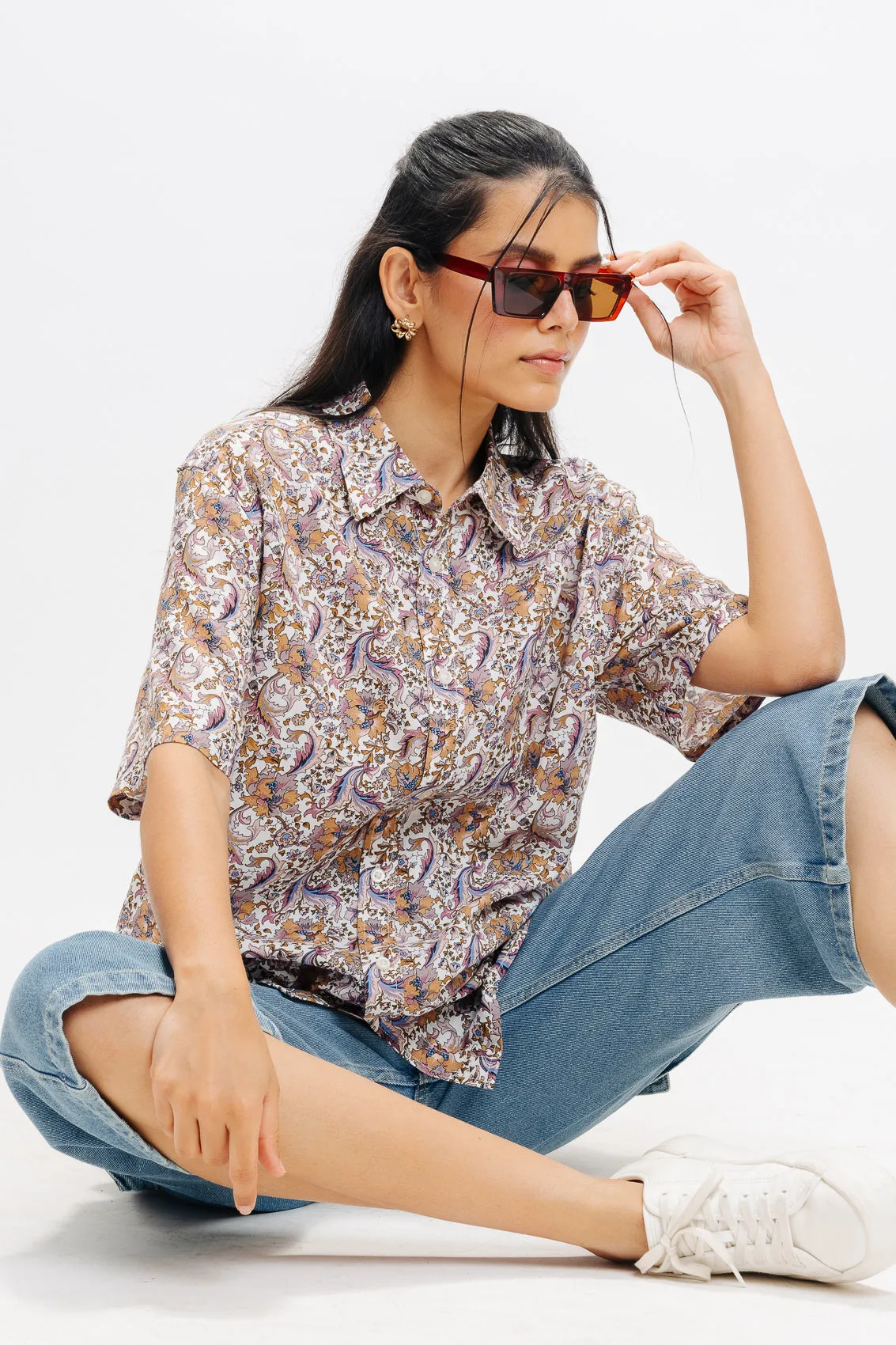 Brown Print Viscose Shirt