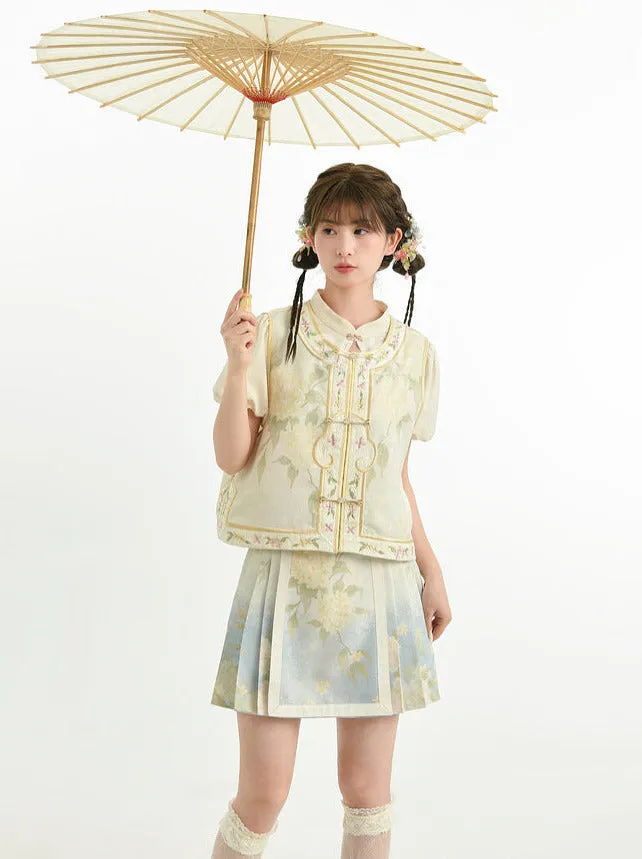 Chinese Shirt   Skirt   Jacquard Sleeve Vest Puff