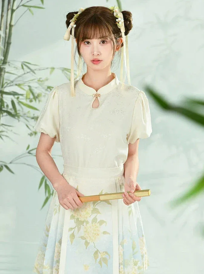 Chinese Shirt   Skirt   Jacquard Sleeve Vest Puff