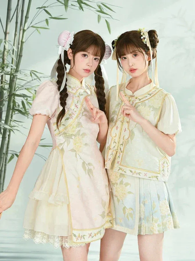 Chinese Shirt   Skirt   Jacquard Sleeve Vest Puff