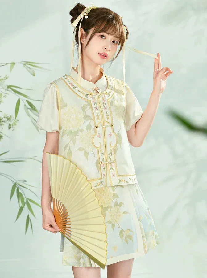 Chinese Shirt   Skirt   Jacquard Sleeve Vest Puff