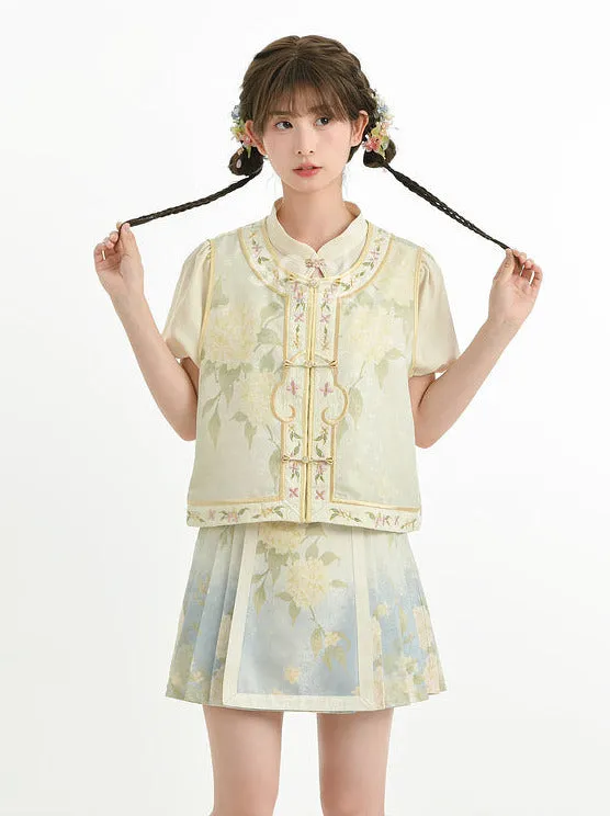 Chinese Shirt   Skirt   Jacquard Sleeve Vest Puff