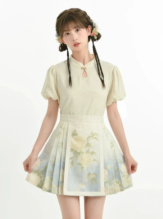 Chinese Shirt   Skirt   Jacquard Sleeve Vest Puff