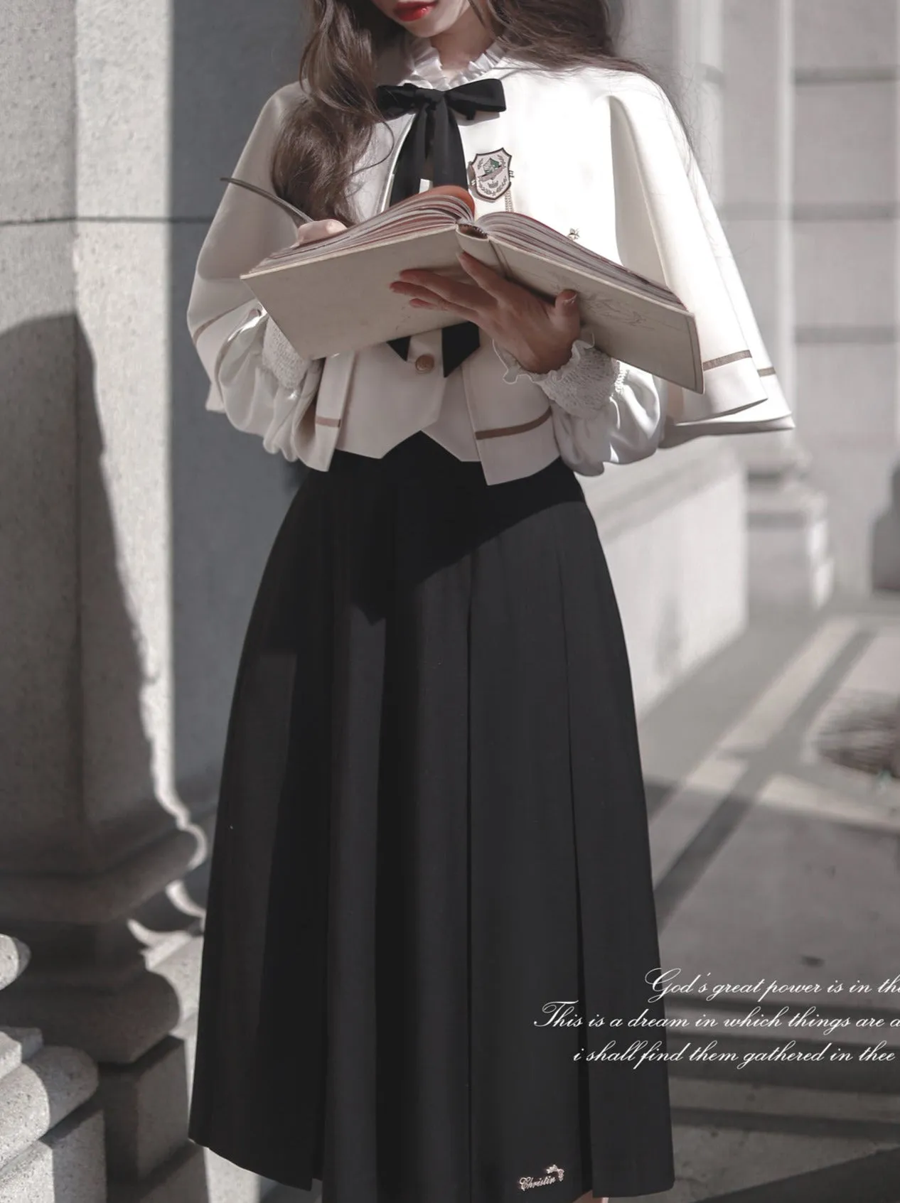 Christine Cape Elegant Skirt Vest Shirt Long