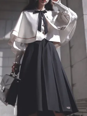 Christine Cape Elegant Skirt Vest Shirt Long
