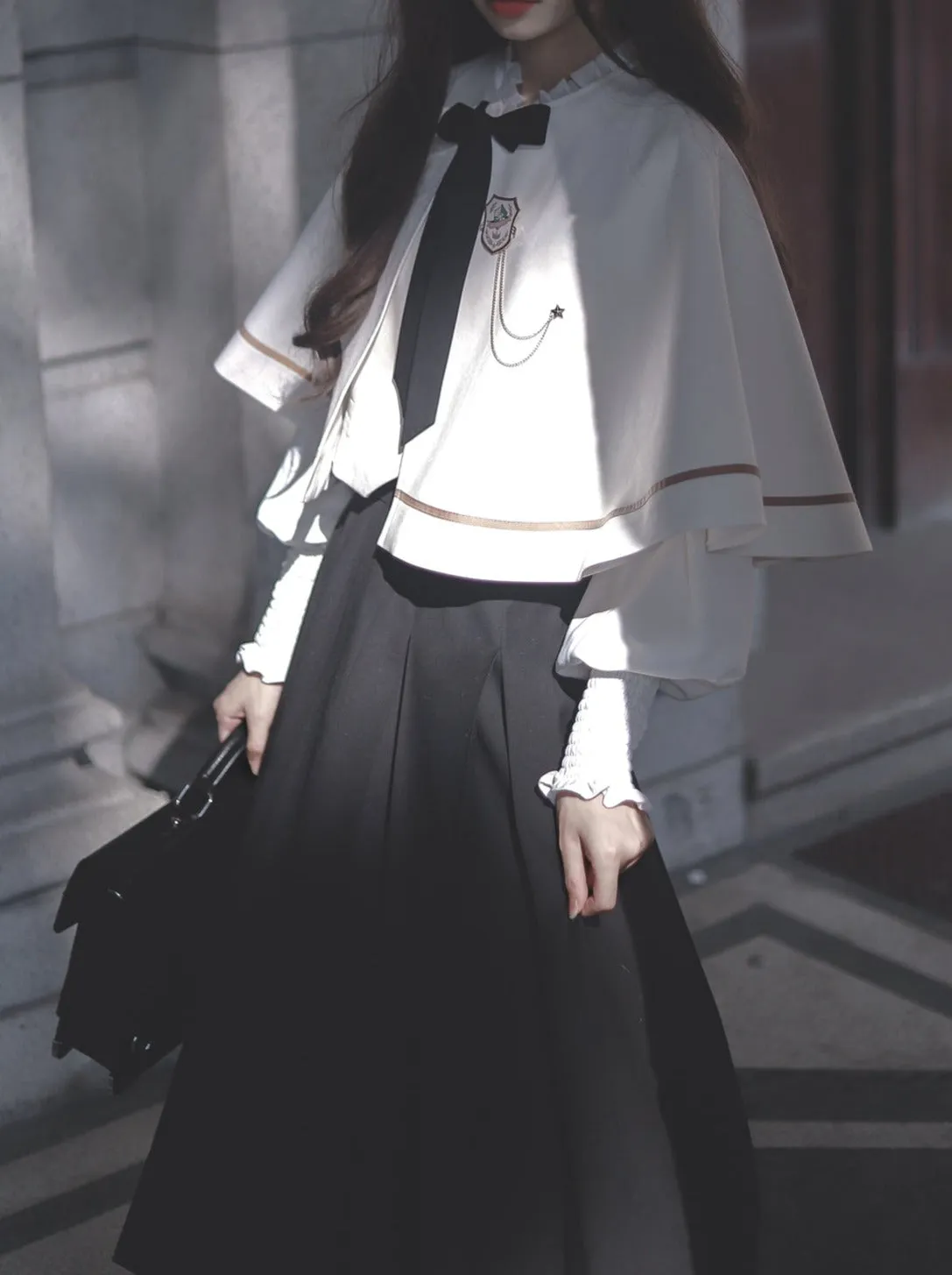 Christine Cape Elegant Skirt Vest Shirt Long