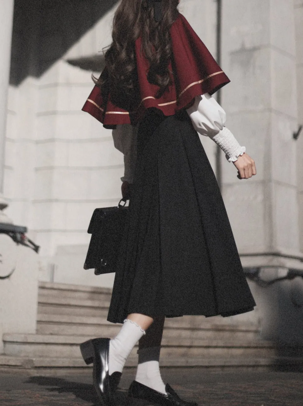 Christine Cape Elegant Skirt Vest Shirt Long