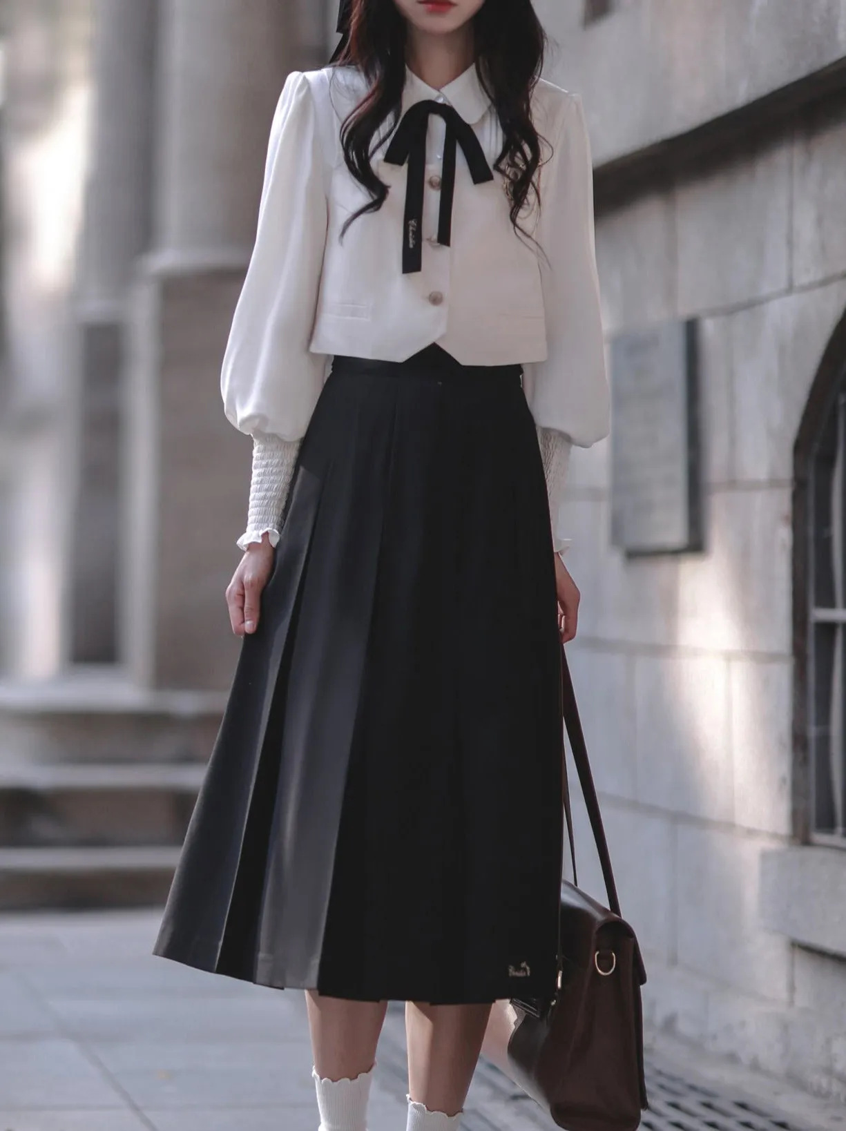 Christine Cape Elegant Skirt Vest Shirt Long