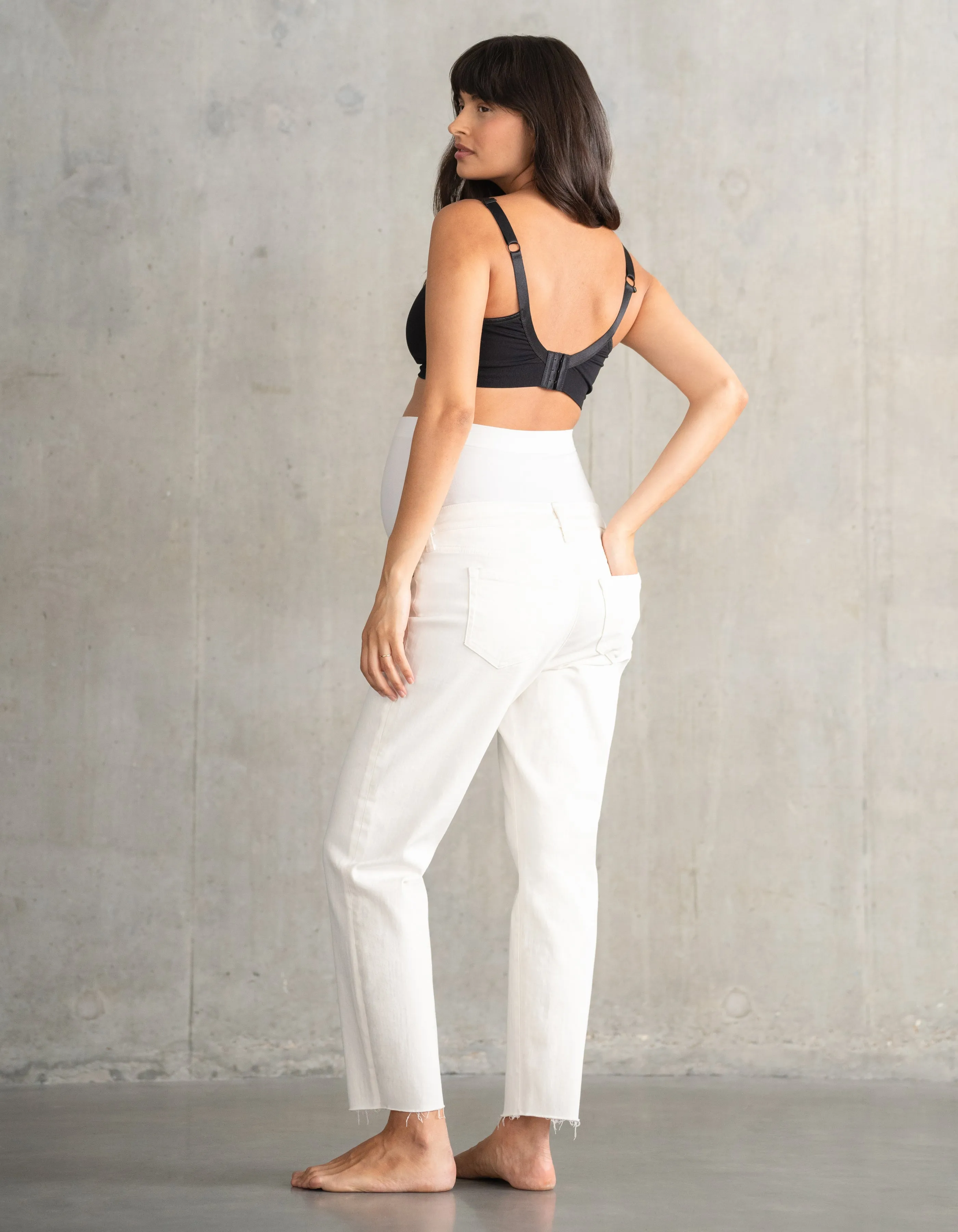Cotton Cream Tapered Maternity Jeans