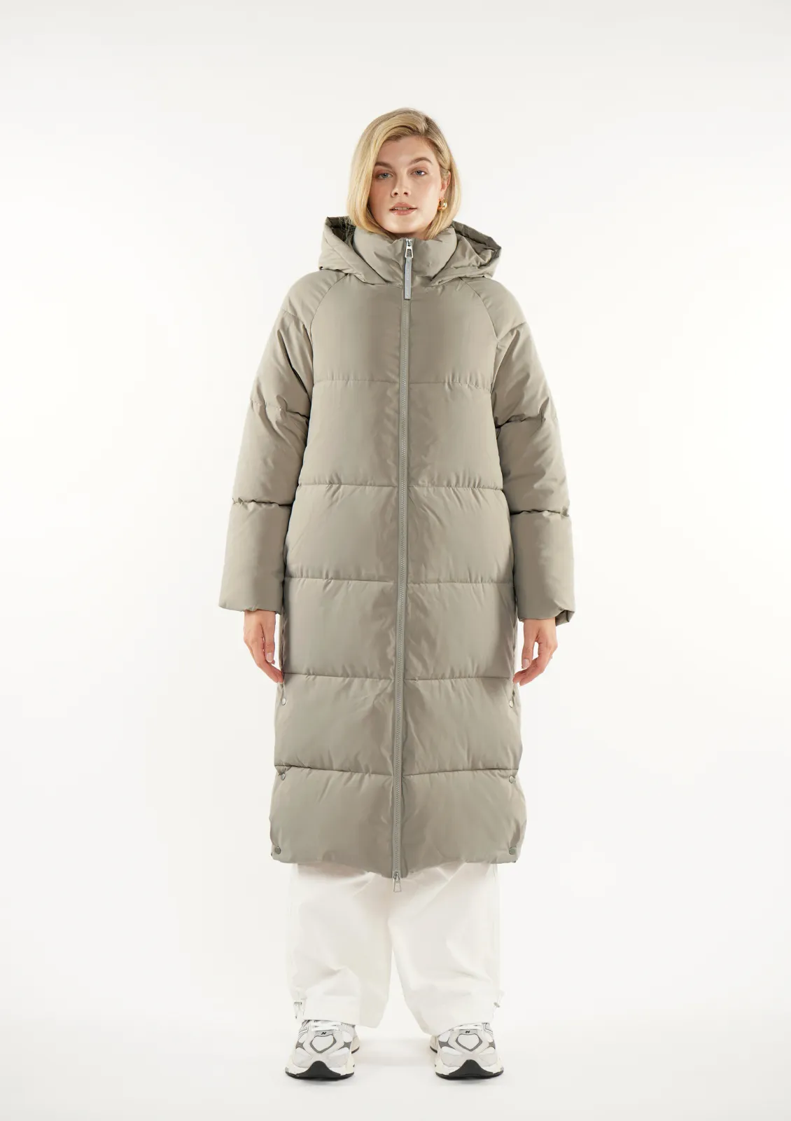 Extra Long Double-open Zip Hooded Puffer Jacket Splashproof