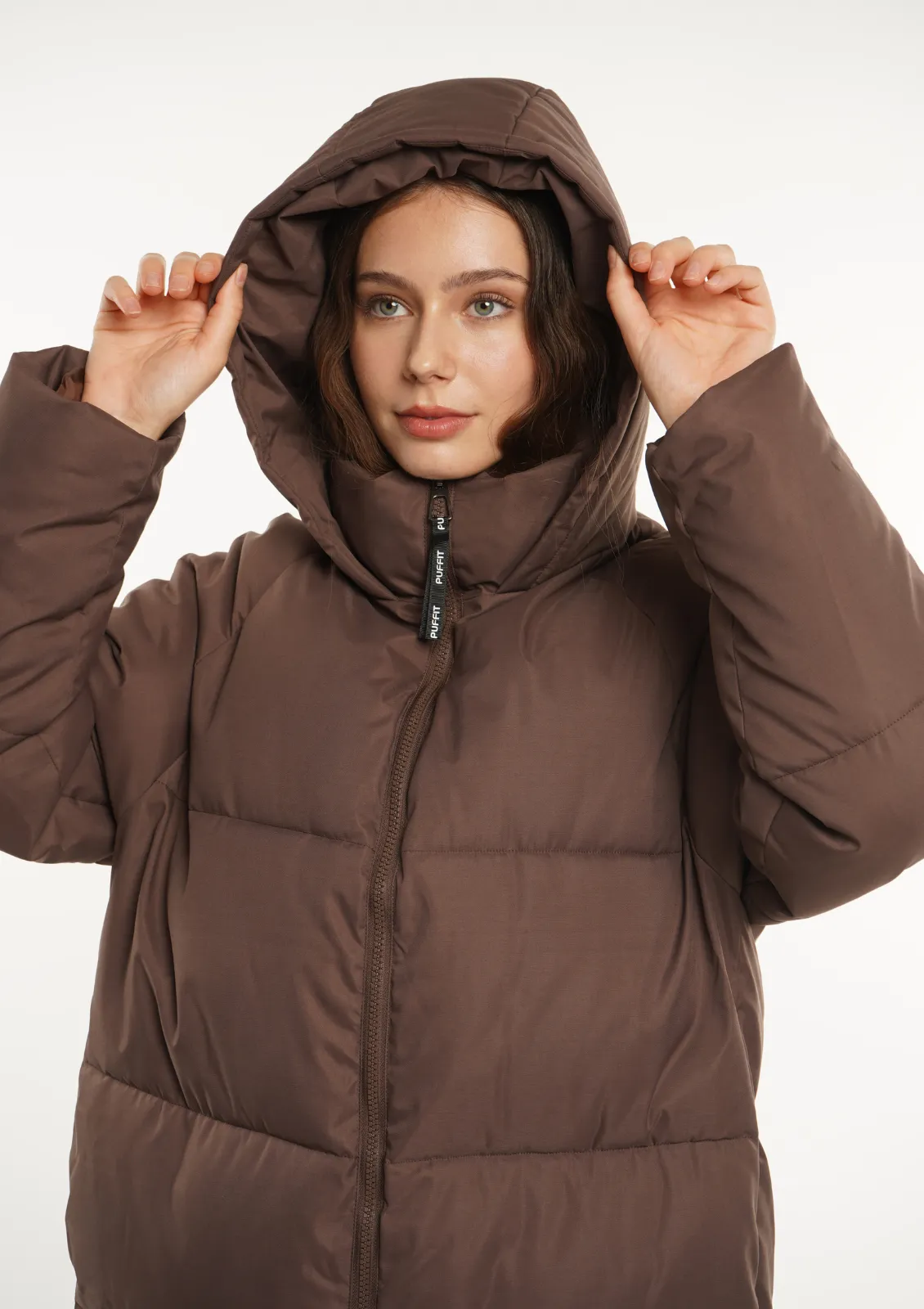 Extra Long Double-open Zip Hooded Puffer Jacket Splashproof
