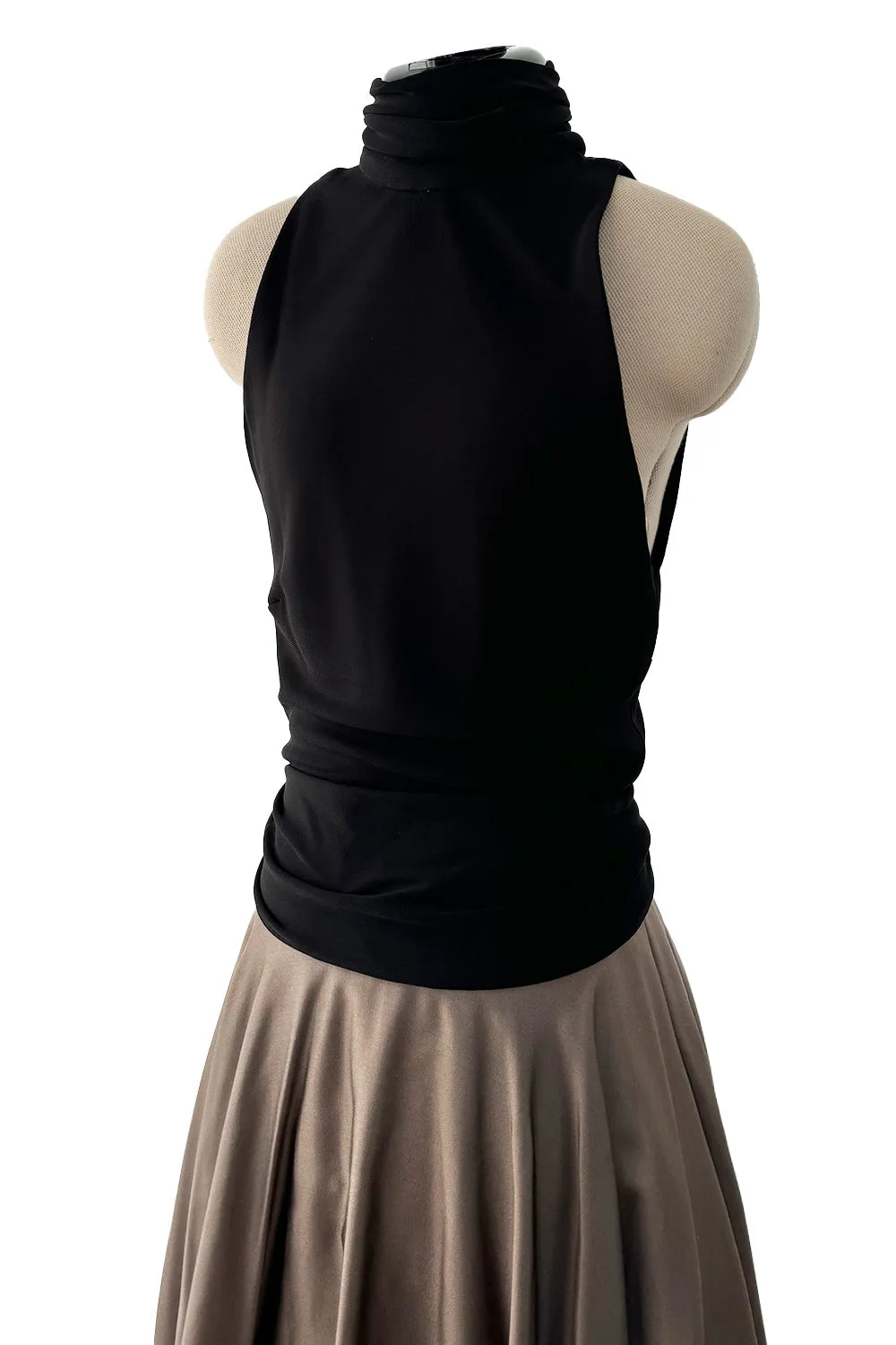 Fall 2012 John Anthony Couture Black Jersey Turtleneck Dress w Full Circle Taupe Skirt