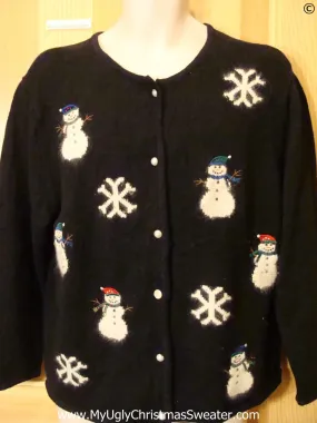 Furry Snowmen Snowflakes Tacky ugly xmas Sweater