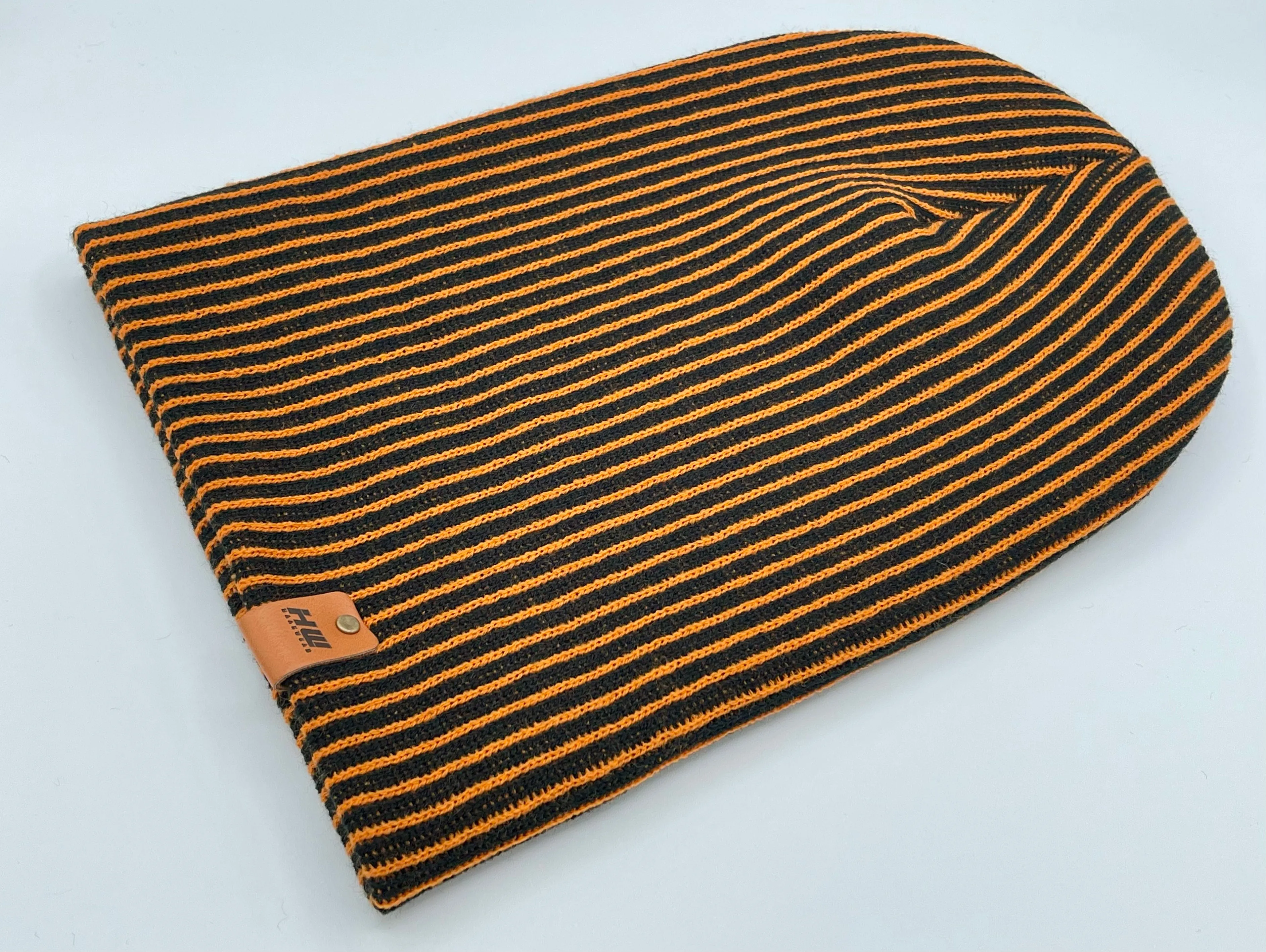 HAAKWEAR Cuffed Wide Ribbed Striped Beanie, Limited Edition, Orange/Black, Made in USA