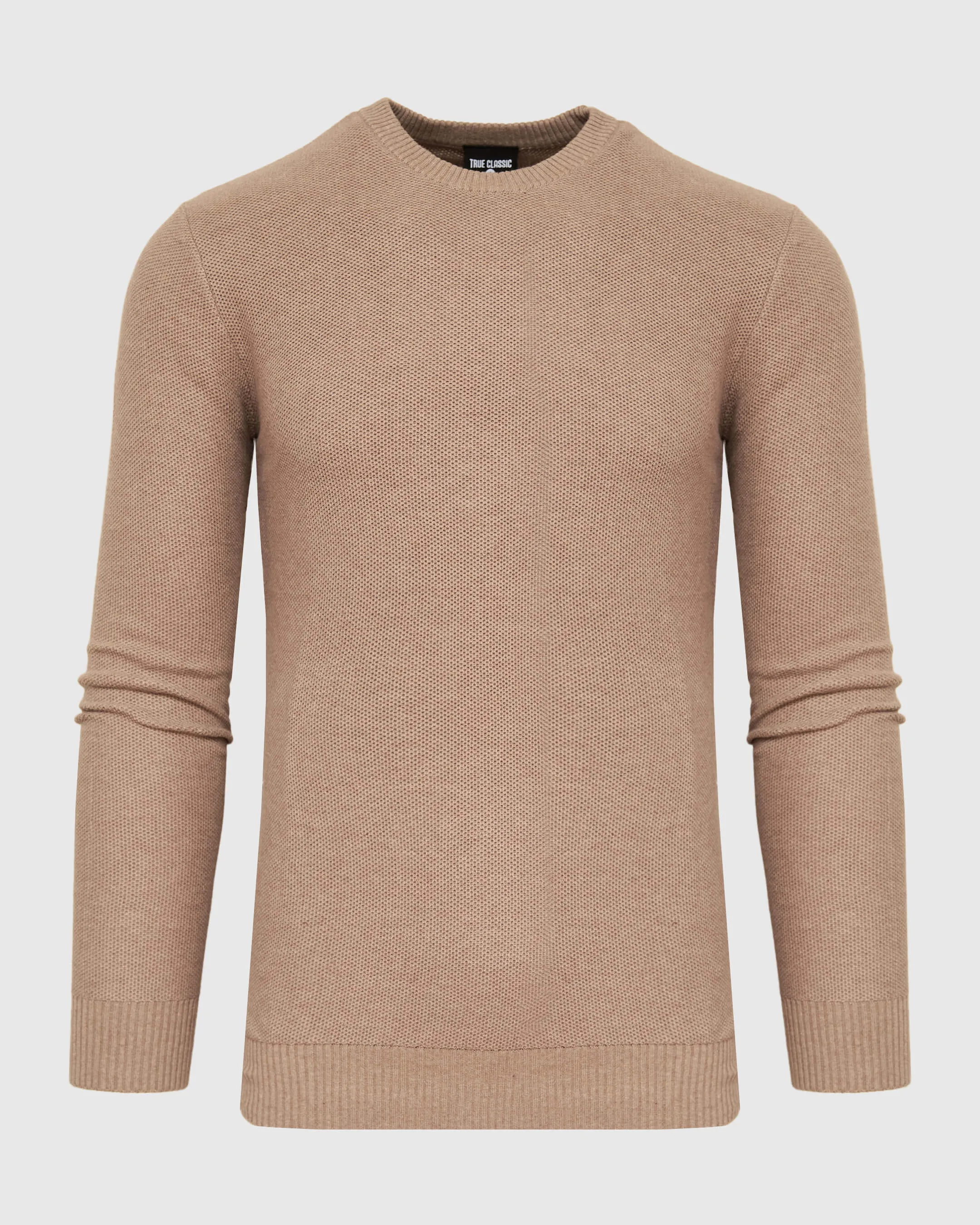 Heather Camel Pique Crew Sweater