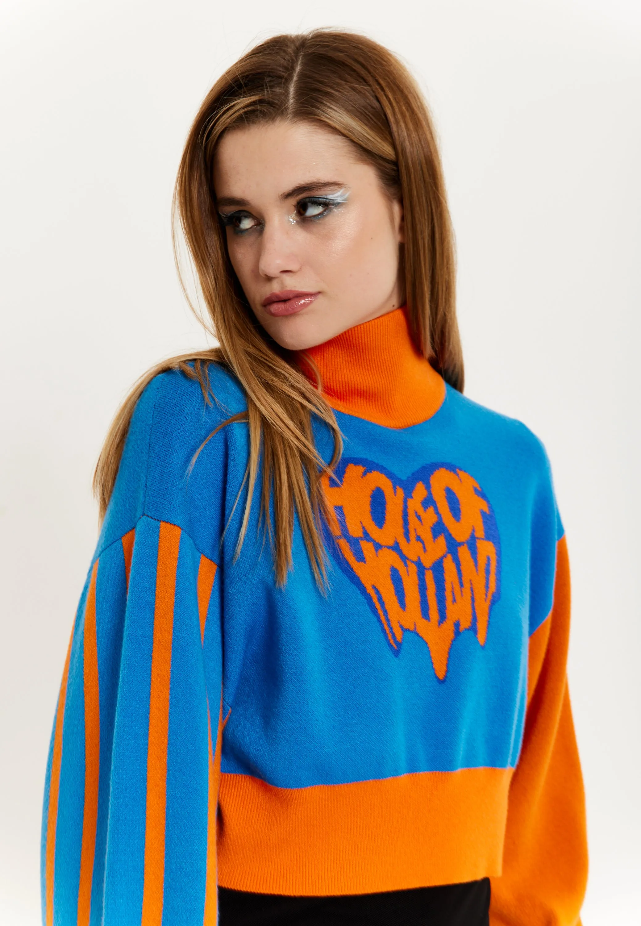 House Of Holland Melting Heart Logo Jumper in Blue And Orange