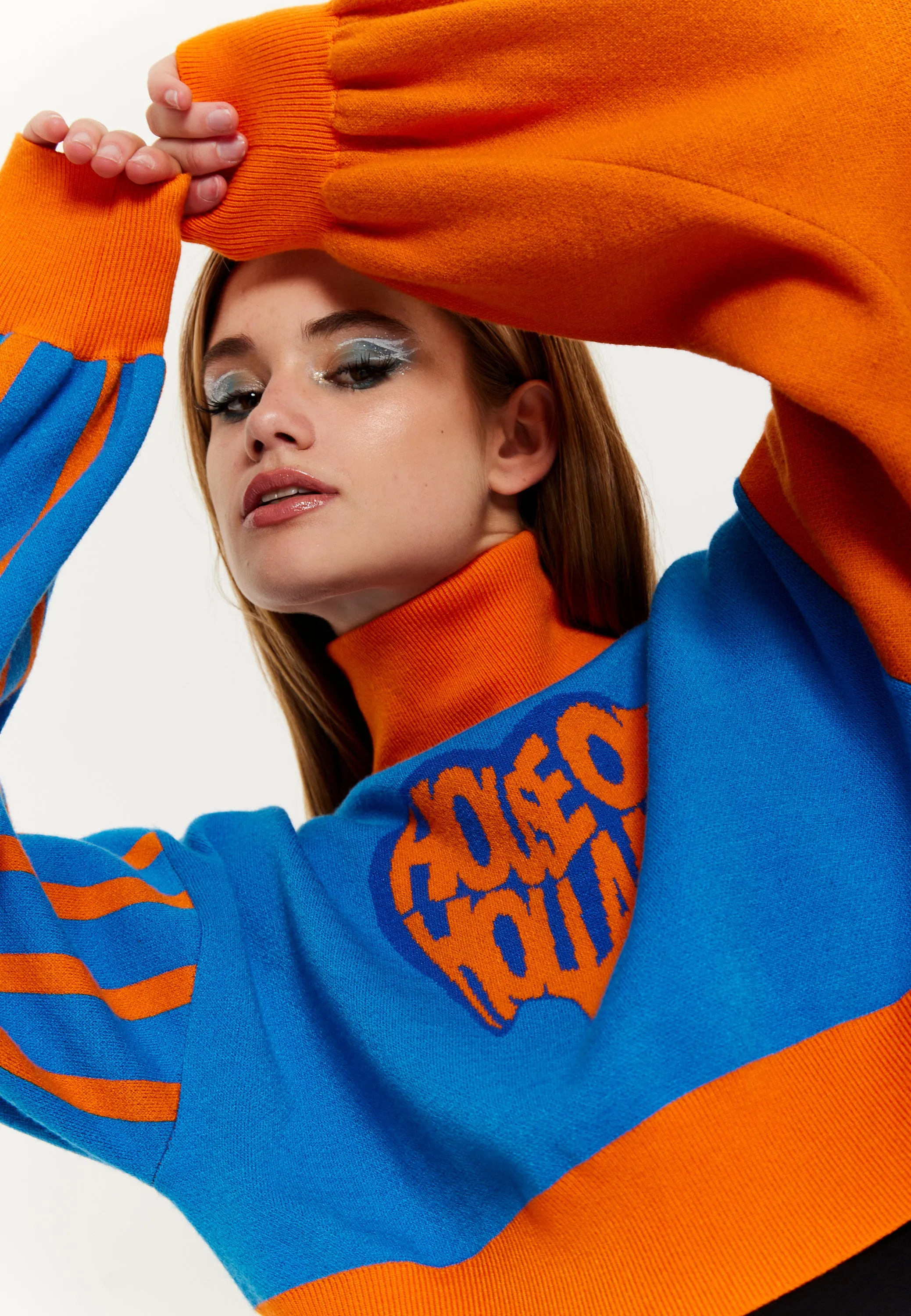 House Of Holland Melting Heart Logo Jumper in Blue And Orange