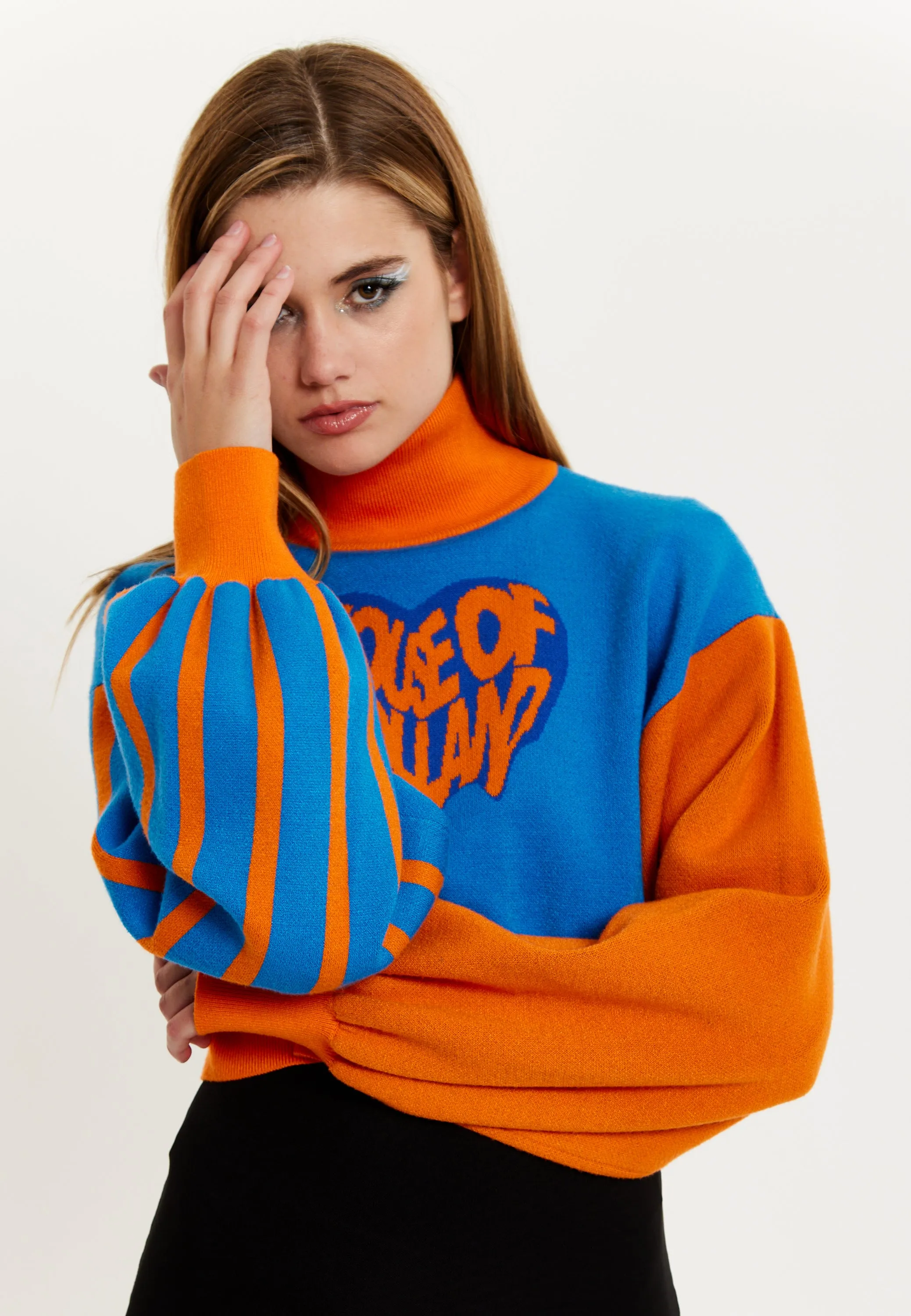 House Of Holland Melting Heart Logo Jumper in Blue And Orange