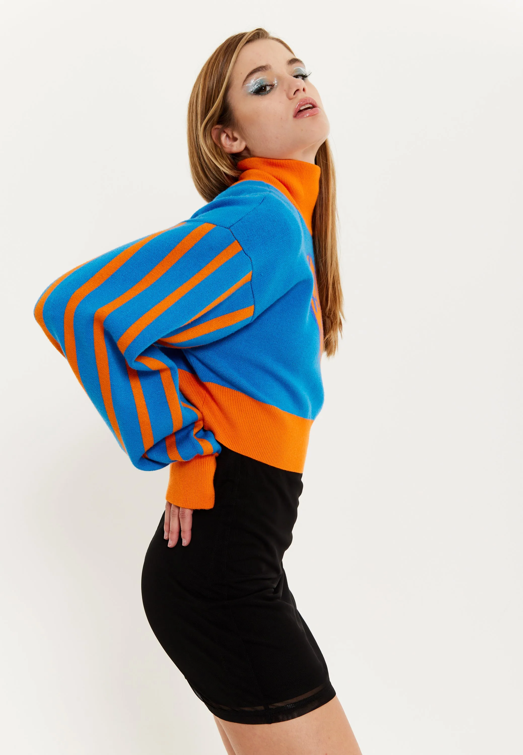 House Of Holland Melting Heart Logo Jumper in Blue And Orange