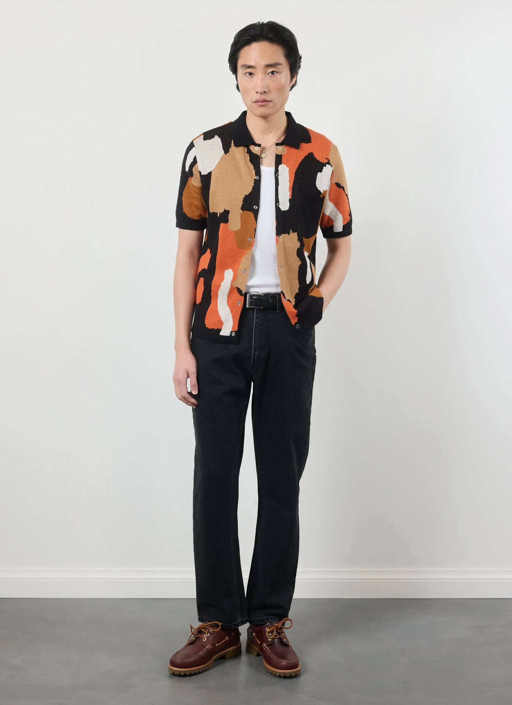 Impressionist Jacquard Shirt | Knitted Cotton | Black