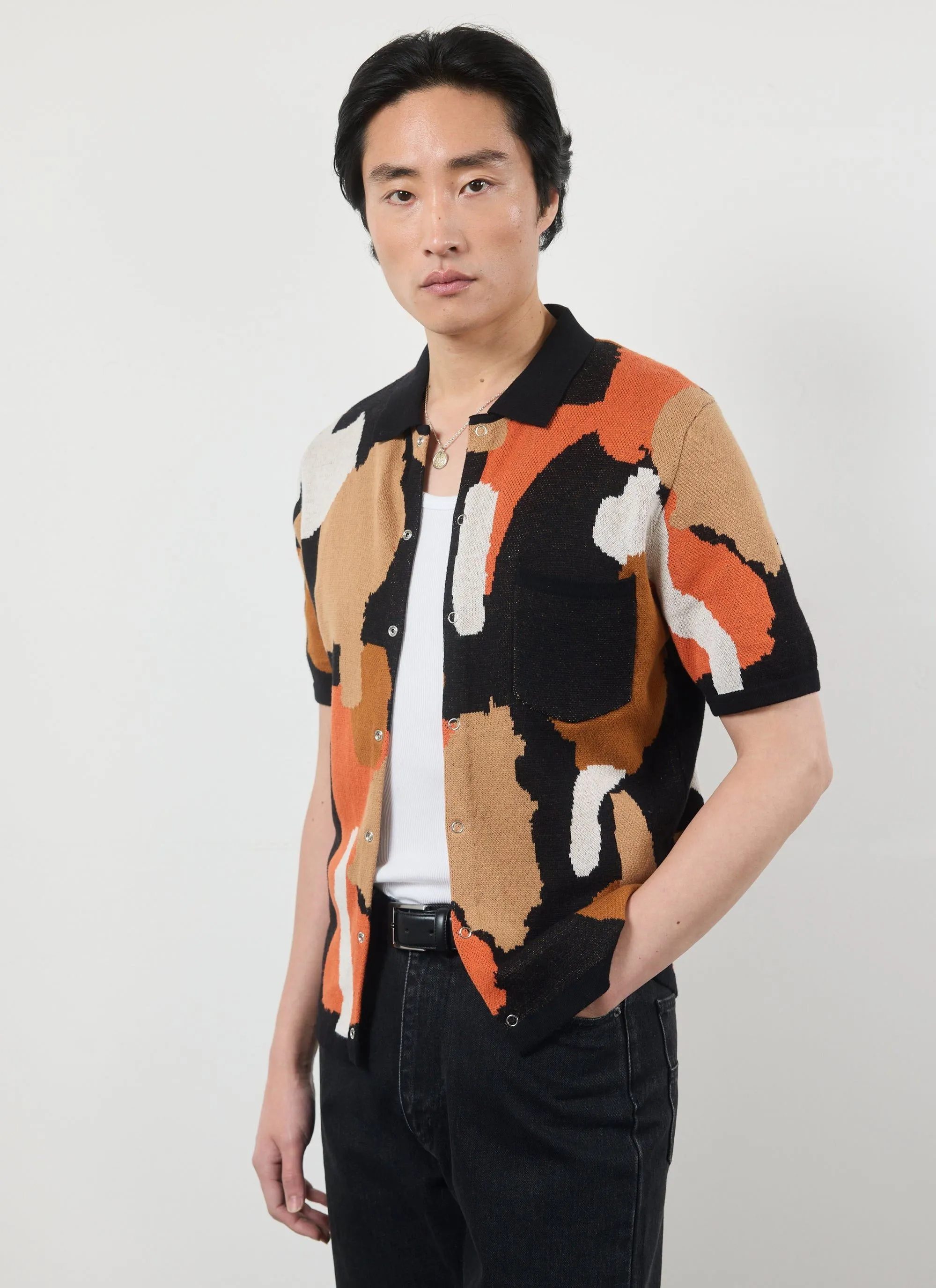 Impressionist Jacquard Shirt | Knitted Cotton | Black