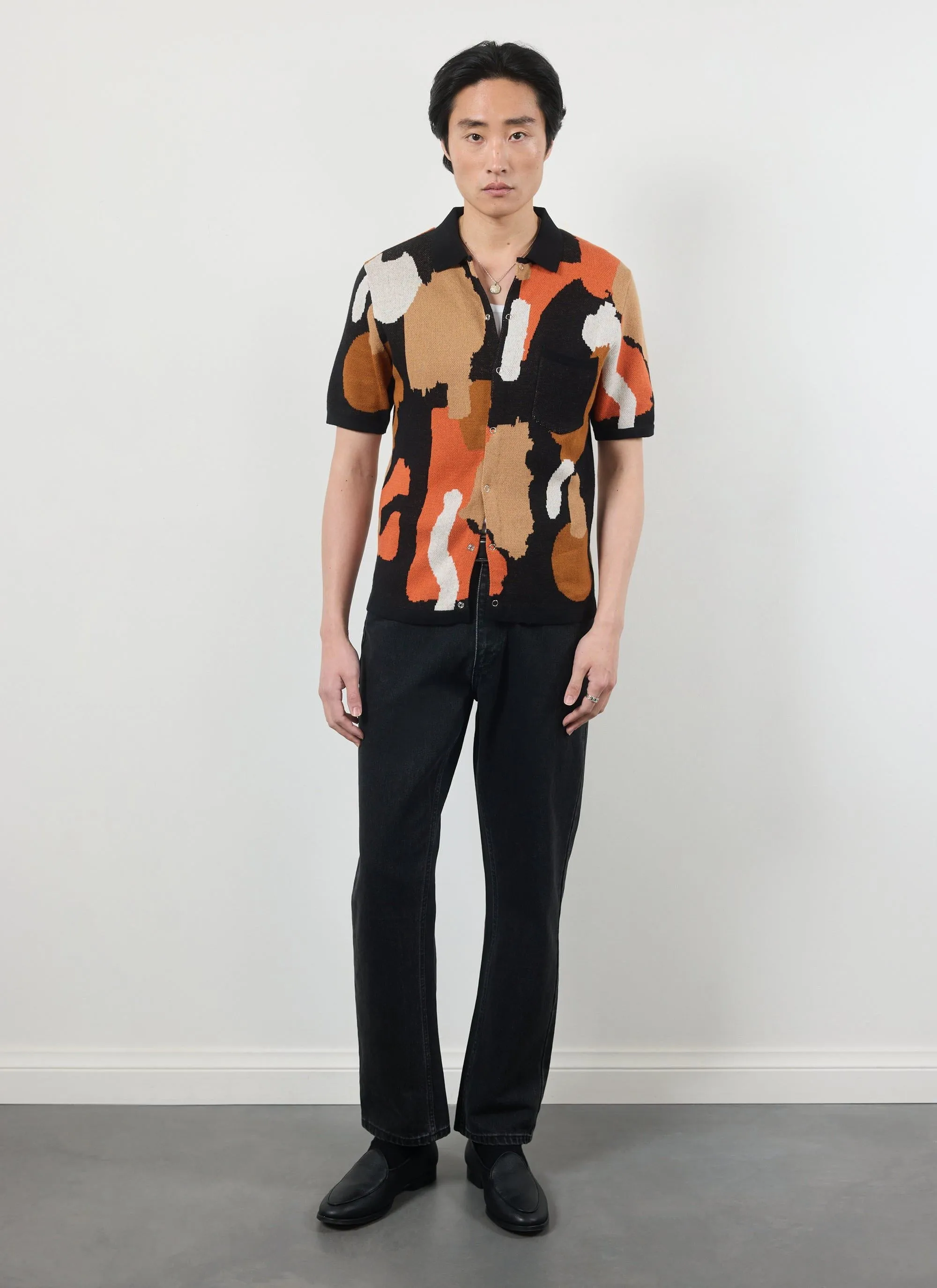 Impressionist Jacquard Shirt | Knitted Cotton | Black