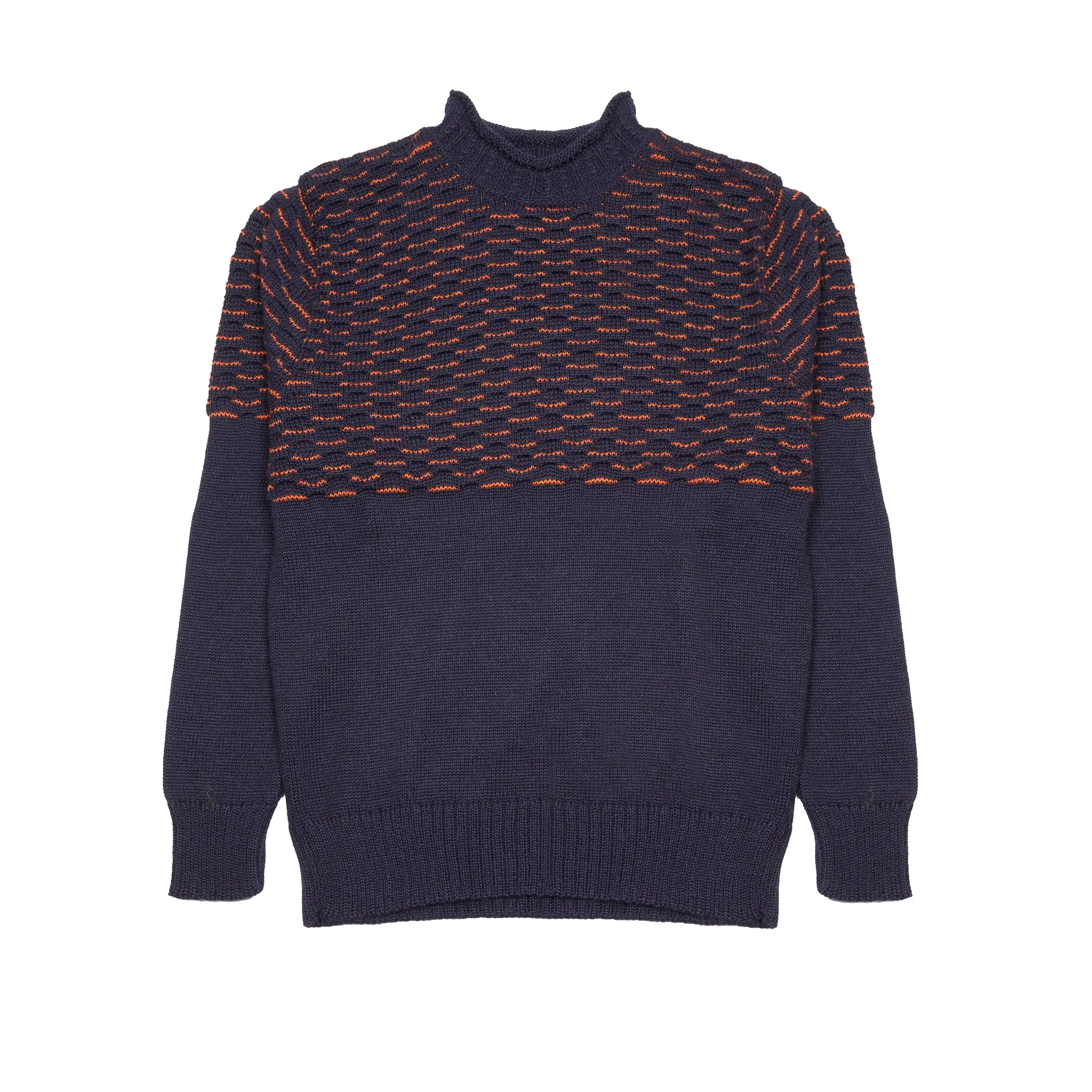 Inis Meáin Seafoam Aran Jumper in Navy / Orange