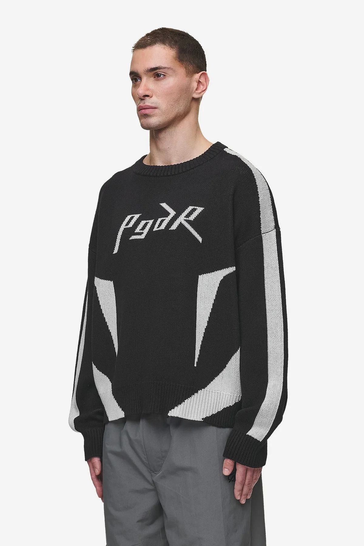 Kazan Boxy Knit Sweater Black Light Grey