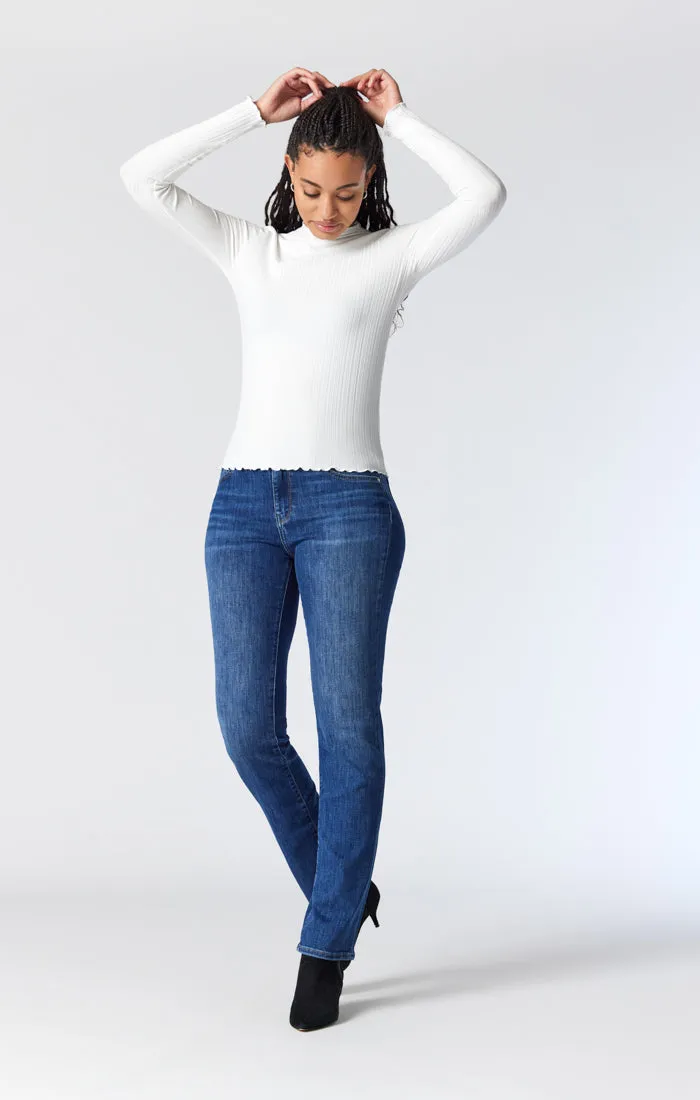 KENDRA STRAIGHT LEG JEANS IN DARK BRUSHED FEATHER BLUE