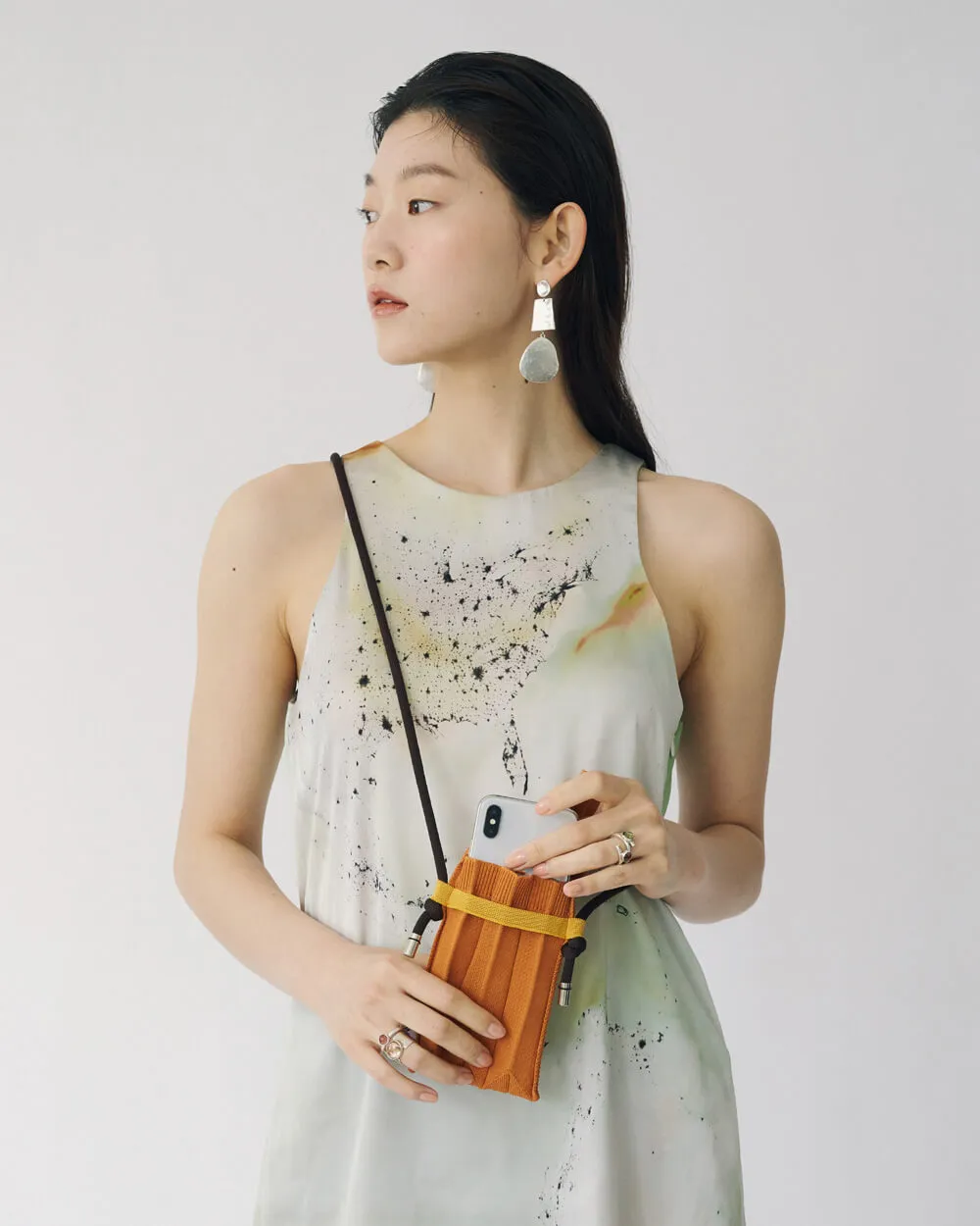 Knit Pleated Phone Bag made from Recycled Ocean Plastic - Tangerine