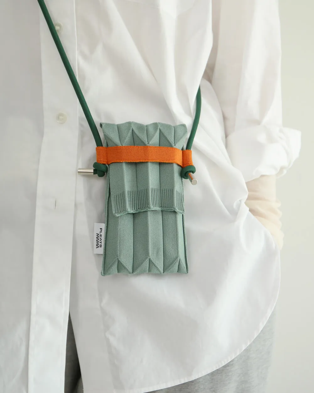 Knit Pleated Phone Bag made from Recycled Ocean Plastic - Tangerine