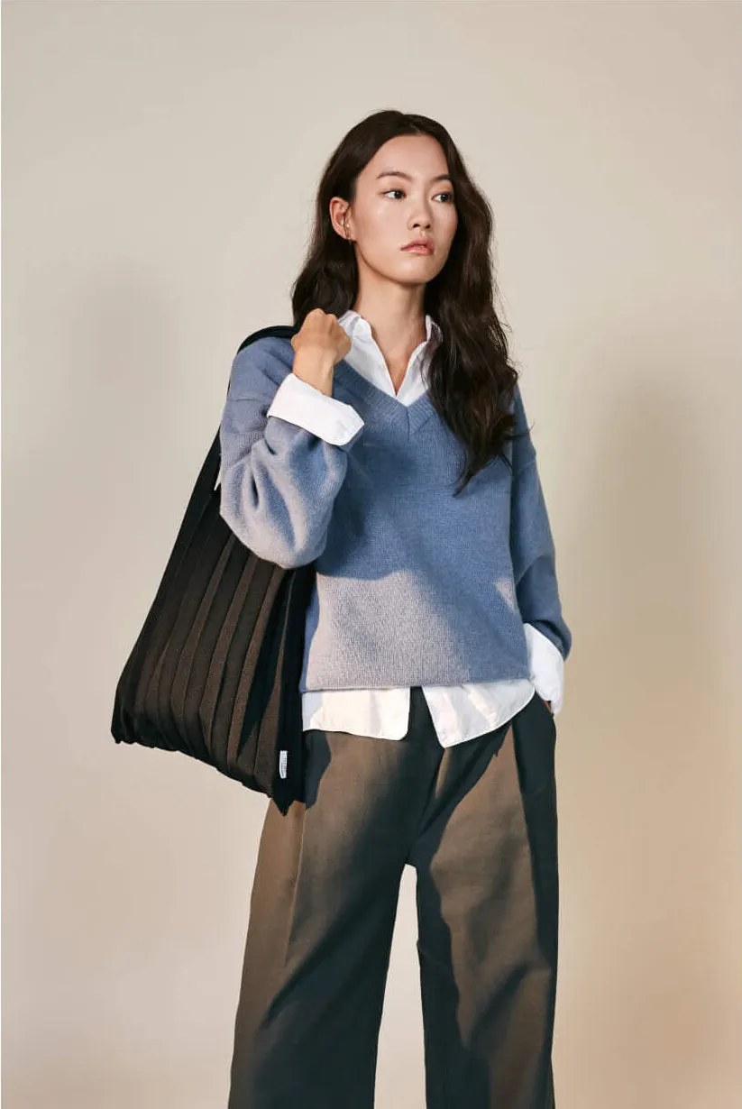 Knit Pleated Shoulder Bag made from Recycled Ocean Plastic - Black