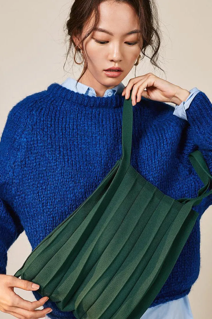 Knit Pleated Shoulder Bag made from Recycled Ocean Plastic - Black