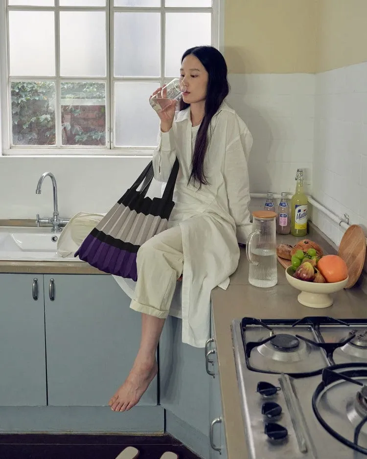Knit Pleated Shoulder Bag made from Recycled Ocean Plastic - Charcoal