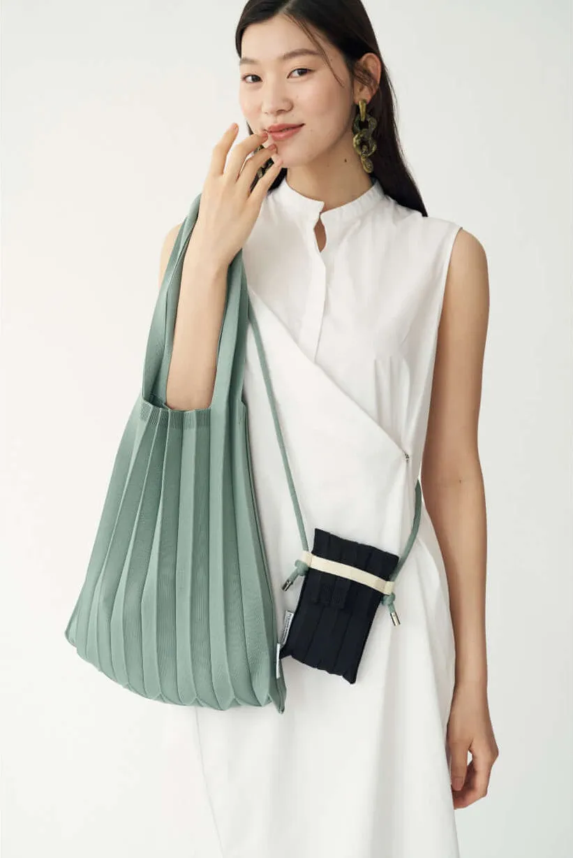Knit Pleated Shoulder Bag made from Recycled Ocean Plastic - Charcoal