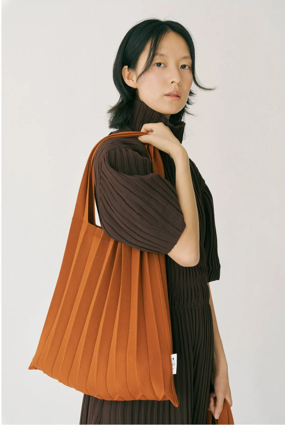Knit Pleated Shoulder Bag made from Recycled Ocean Plastic - Charcoal