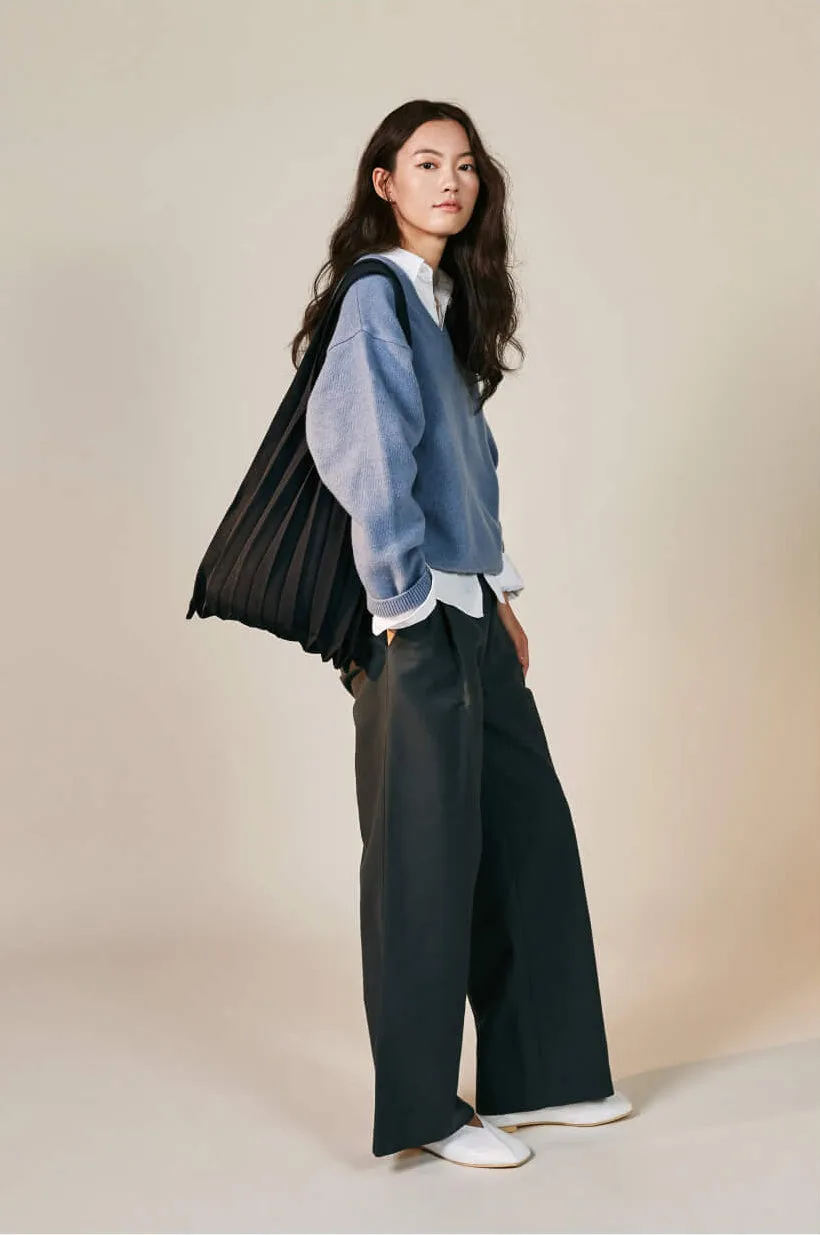 Knit Pleated Shoulder Bag made from Recycled Ocean Plastic - Charcoal