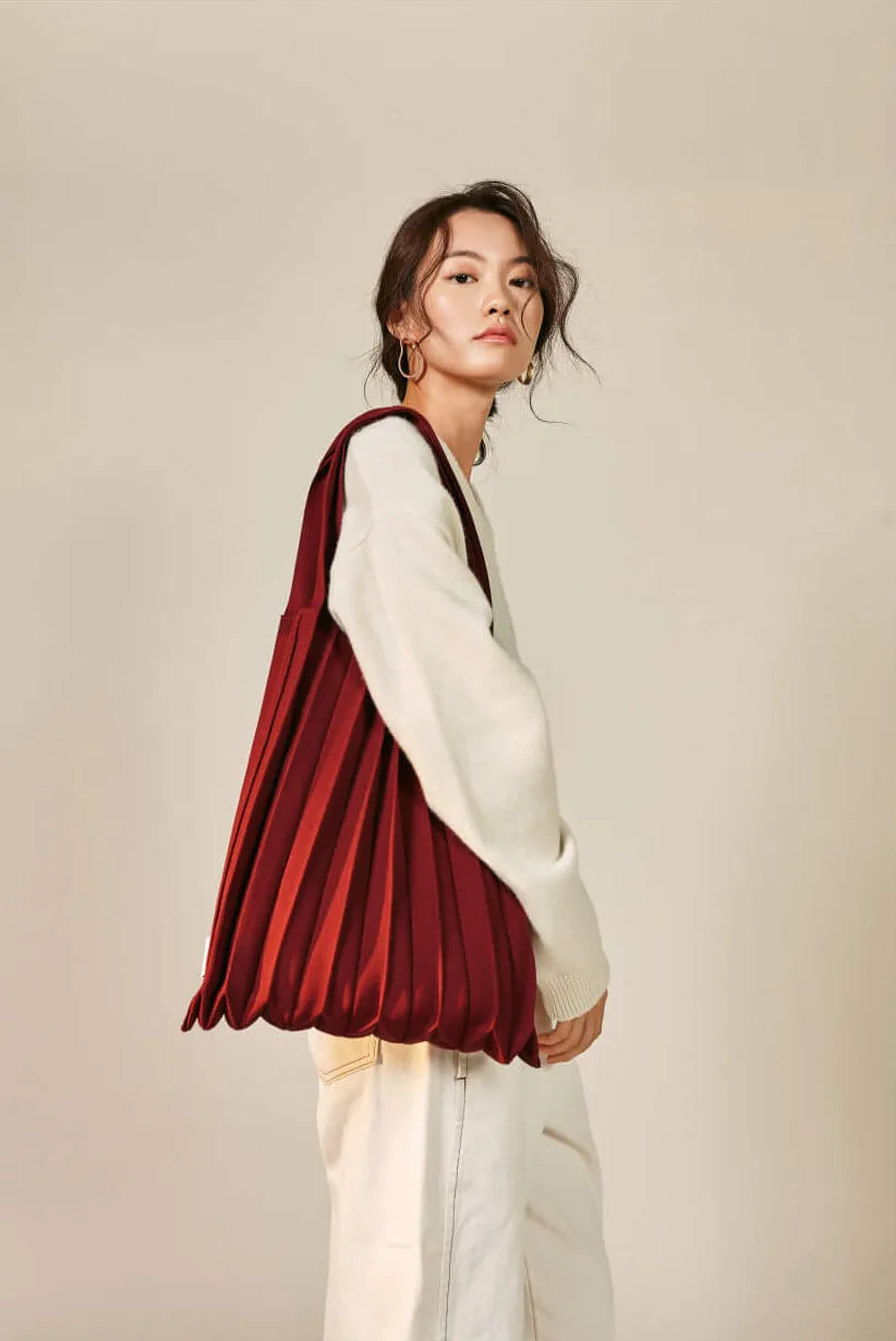 Knit Pleated Shoulder Bag made from Recycled Ocean Plastic - Chocolate