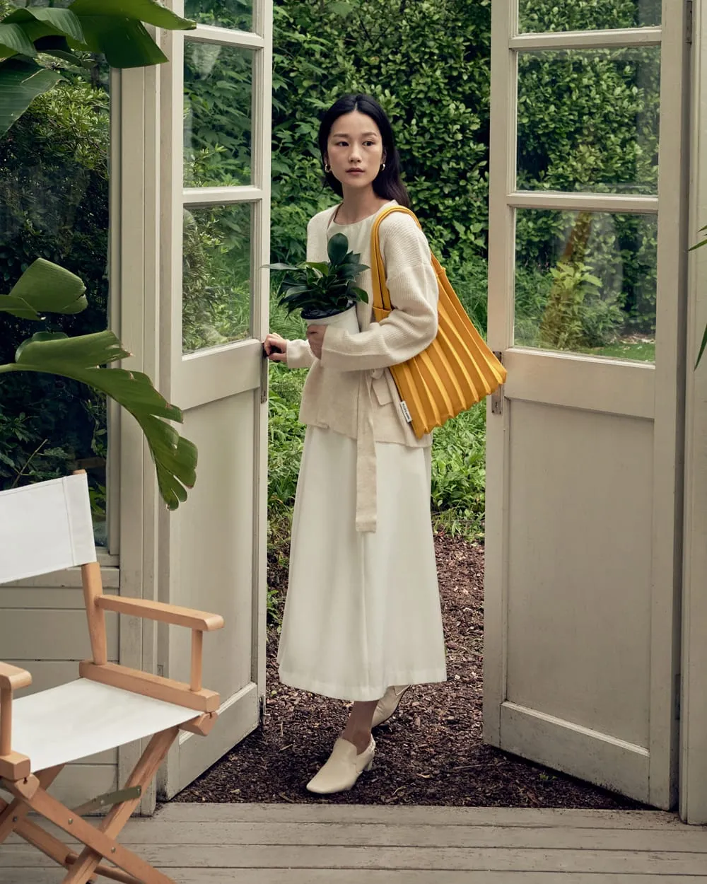 Knit Pleated Shoulder Bag made from Recycled Ocean Plastic - Chocolate